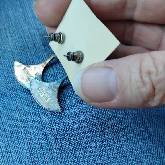 Alpaca Mexico Mexican Silver Hanging Earrings White Acrylic with Like Abalone - Picture 4 of 6